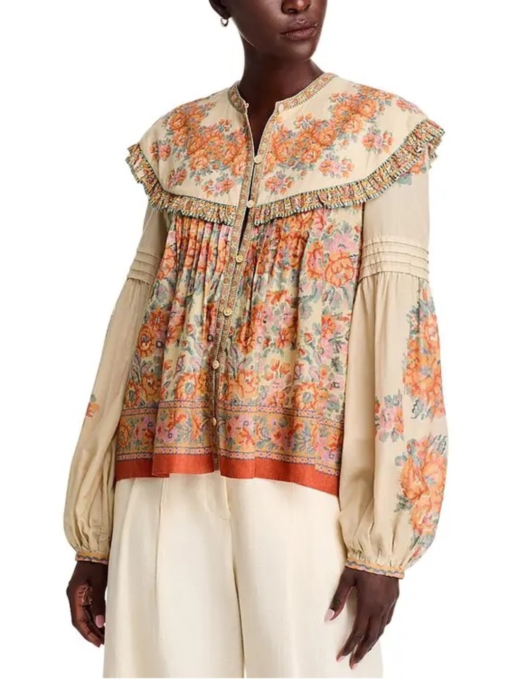 Sea New York Fiorella Border Print Long Sleeve Blouse in Blossom, Size S